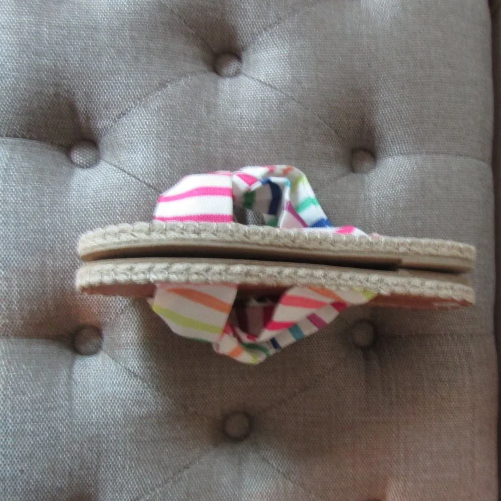 Olivia Miller Multicolor Striped Bow Espadrille Slide Sandals
